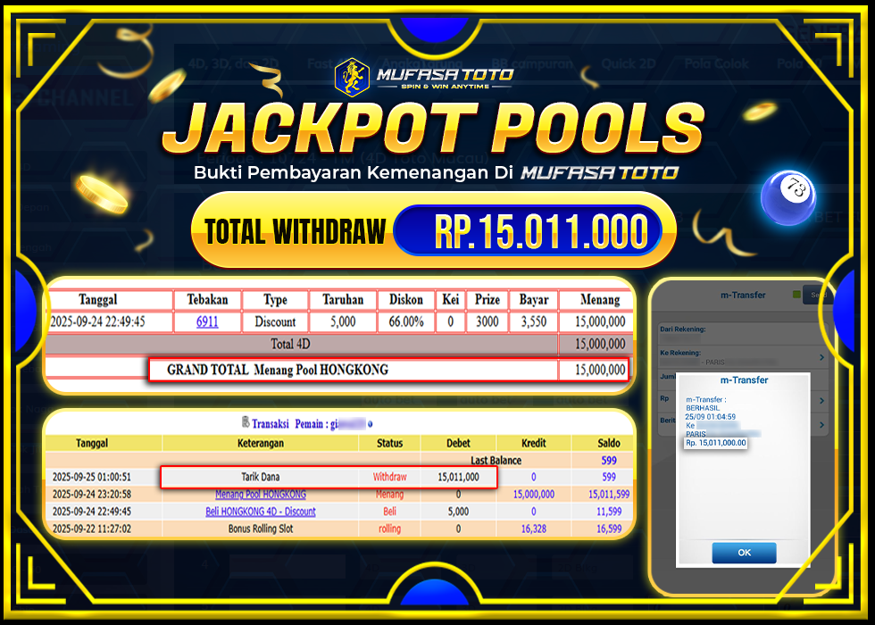 MUFASATOTO JACKPOT POOL HONGKONG Rp 15.011.000 | LUNAS